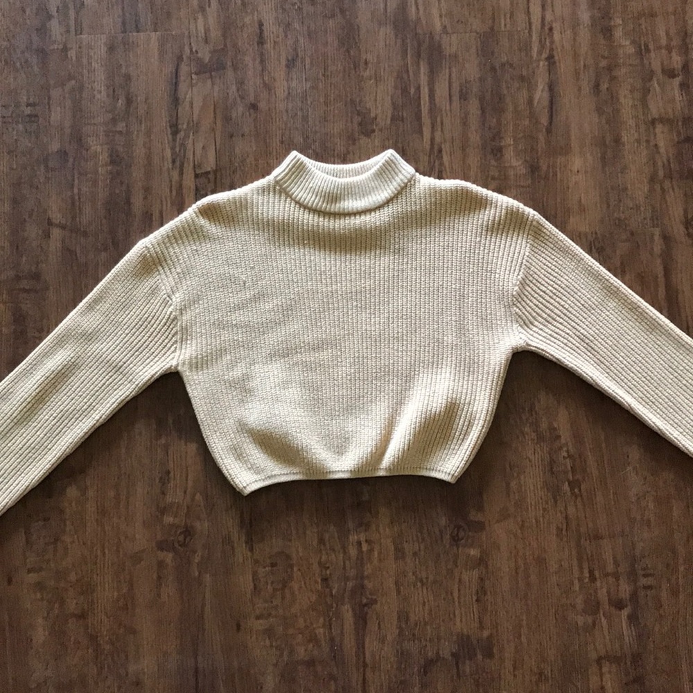 tan H&M cropped mock neck sweater